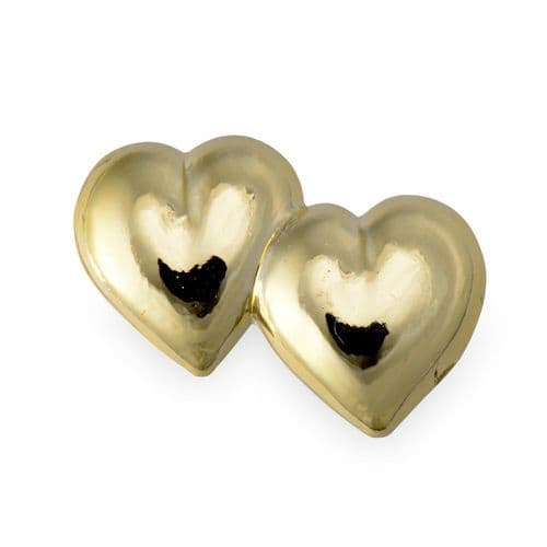 Gold Plastic Double Hearts / Flat - pack of 10