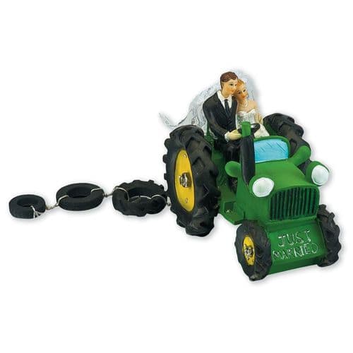 Green Resin Bride & Groom on Tractor