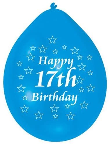 Happy 17th Birthday Latex Balloons 10 per pack.