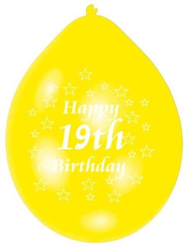 Happy 19th Birthday Latex Balloons 10 per pack.