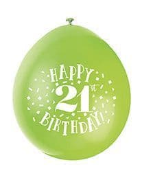 Happy 21st Birthday air-fill Latex Balloons 10 x 9" assorted colours