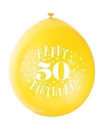 Happy 50th Birthday air-fill Latex Balloons 10 x 9" assorted colours
