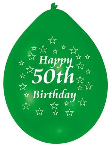 Happy 50th Birthday Latex Balloons 10 per pack.
