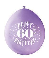 Happy 60th Birthday air-fill Latex Balloons 10 x 9" assorted colours