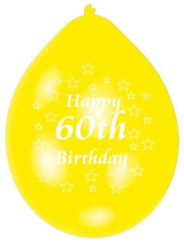 Happy 60th Birthday Latex Balloons 10 per pack.