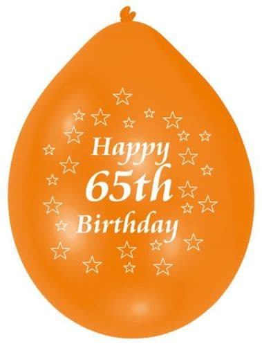 Happy 65th Birthday Latex Balloons 10 per pack.
