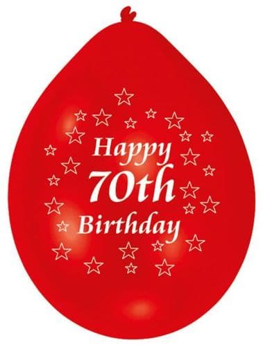 Happy 70th Birthday Latex Balloons 10 per pack.