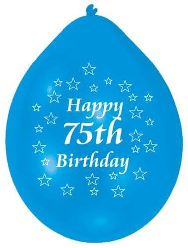 Happy 75th Birthday Latex Balloons 10 per pack.