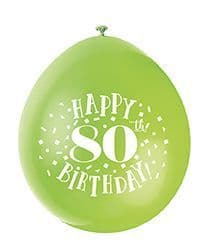 Happy 80th Birthday air-fill Latex Balloons 10 x 9" assorted colours