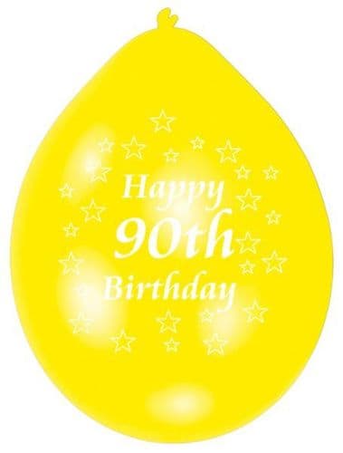Happy 90th Birthday Latex Balloons 10 per pack.