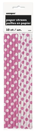 Hot Pink Dots Paper Straws 10's