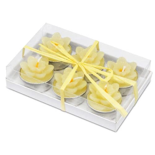 Ivory Flower Tea Light Candle - 6 in pack - 6 packs supplied