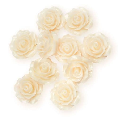 Ivory Resin Rose Flower - 14mm (10) - 6 packs