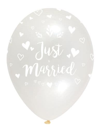 Just Married Latex Balloons Crystal Clear All Round Print 50 x 12" per pack