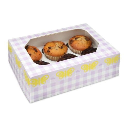 Lilac Gingham/Butterfly Muffin/Cupcake Box + Insert (holds 6 cakes) - pack of 2