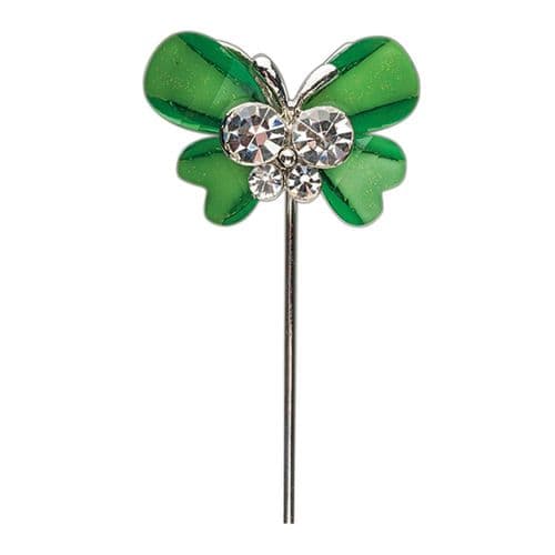 Lime Butterfly with Diamante Centre on Stem - pack of 6