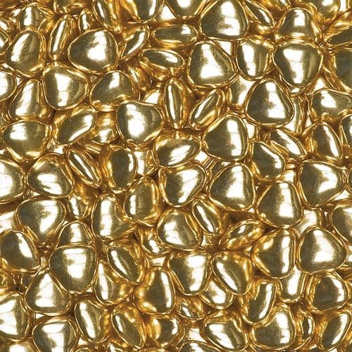 Metallic Gold Chocolate Heart Dragees  - dia. 15mm size approx - in box of 1kg