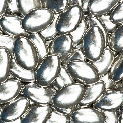 Metallic Silver Chocolate Dragees  (Almond Shape) - 30mm size approx - in box of 1kg