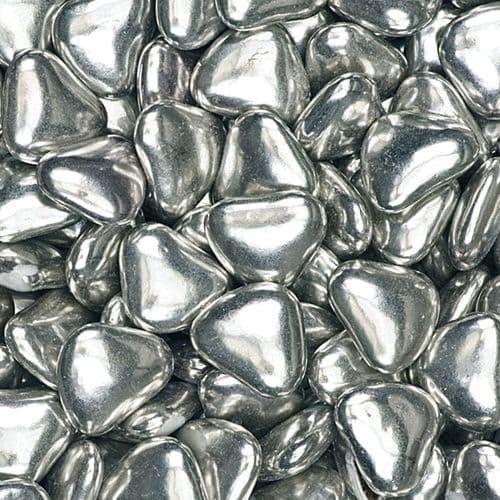 Metallic Silver Chocolate Heart Dragees  - 30mm size approx - in box of 1kg