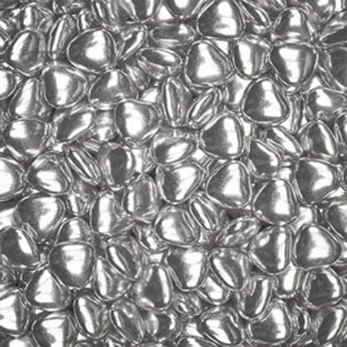 Metallic Silver Chocolate Heart Dragees - dia. 15mm approx - in box of 1kg