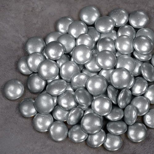 Metallic Silver Chocolate Smarties  - dia. 30mm approx - in box of 1kg