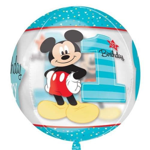 Mickey Mouse 1st Birthday Boy Clear Orbz Foil Balloons 15" x 16"