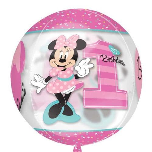 Minnie Mouse 1st Birthday Boy Clear Orbz Foil Balloons 15" x 16"