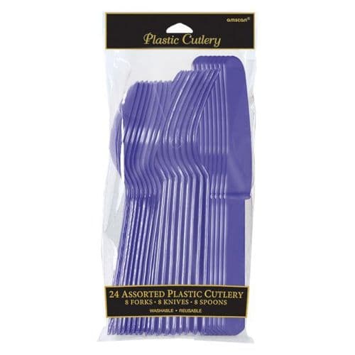 New Purple Plastic Cutlery Assortment pack of 24.