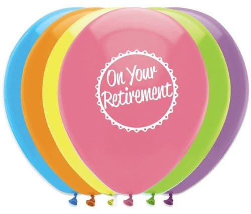 On Your Retirement Latex Balloons 2 Sided Print 6 x 12" per pack