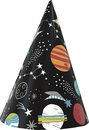 Outer Space Birthday Cone Party Hats 8's