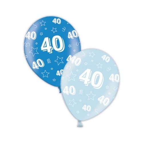 Packet of 25 x 11" 40th Birthday Rich Blue & Icy Blue Printed Latex Balloons