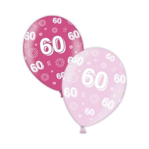 Packet of 25 x 11" 60th Birthday Fab Fuchsia & Pretty Pink Printed Latex Balloons