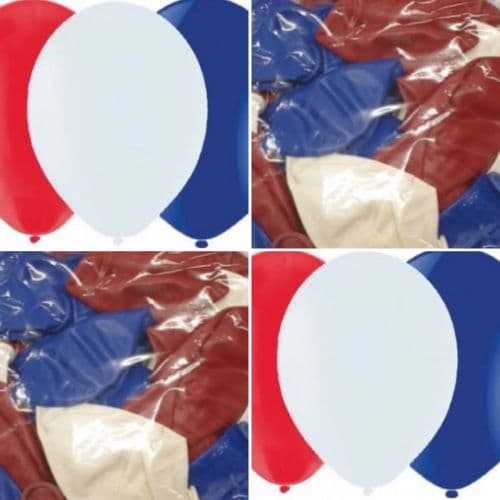 Packet of 30 x 10" Red/White/Blue latex balloons
