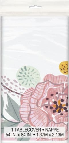 Painted Floral Plastic Tablecover 54 x 84
