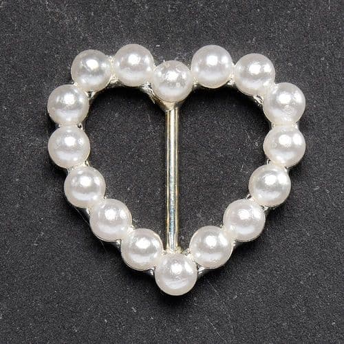 Pearl Heart Buckle for 10mm Ribbon - pack of 5