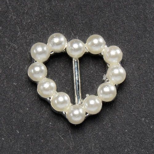 Pearl Heart Buckle for 6mm Ribbon - pack of 10