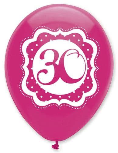 Perfectly Pink 30 Latex Balloons 4 Sided Print 6 x 12" per pack