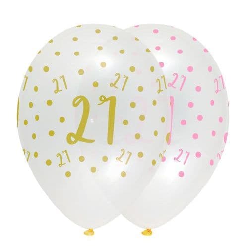 Pink Chic Age 21 Latex Balloons Crystal Clear All Round Print 50 x 12" per pack