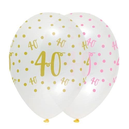 Pink Chic Age 40 Latex Balloons Crystal Clear All Round Print 50 x 12" per pack