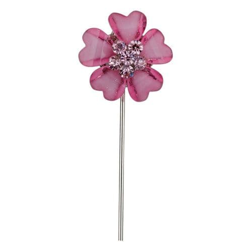 Pink Flower with Diamante Centre on Stem - dia. 20mm - pack of 6
