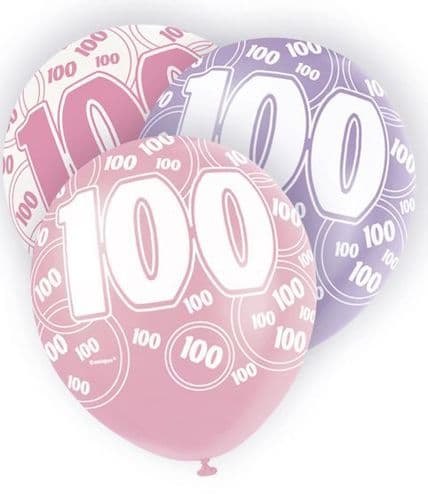 Pink Glitz 100th Balloons 6 x 12"
