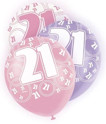 Pink Glitz 21st Balloons 6 x 12"