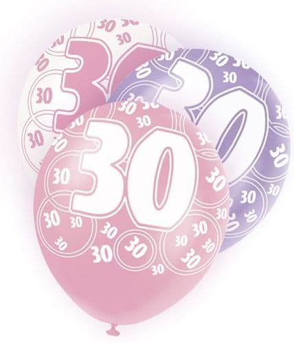 Pink Glitz 30th Balloons 6 x 12"