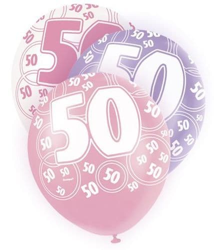 Pink Glitz 50th Balloons 6 x 12"