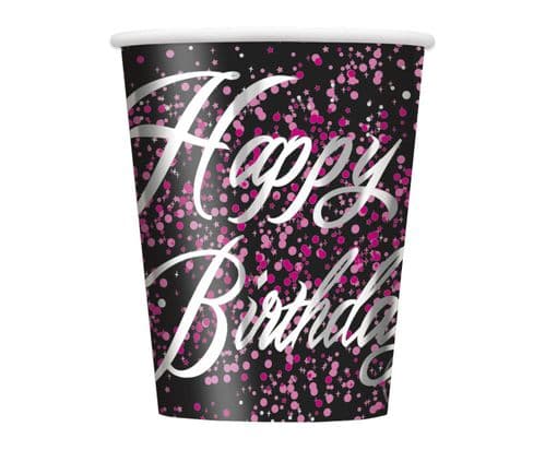 Pink Glitz Happy Happy Birthday 9oz Cups 8's