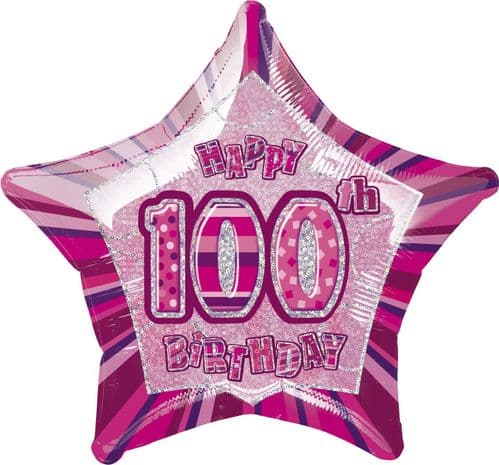 Pink Glitz Star Happy 100th Birthday Balloon