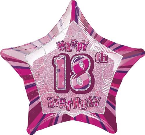 Pink Glitz Star Happy 18th Birthday Balloon
