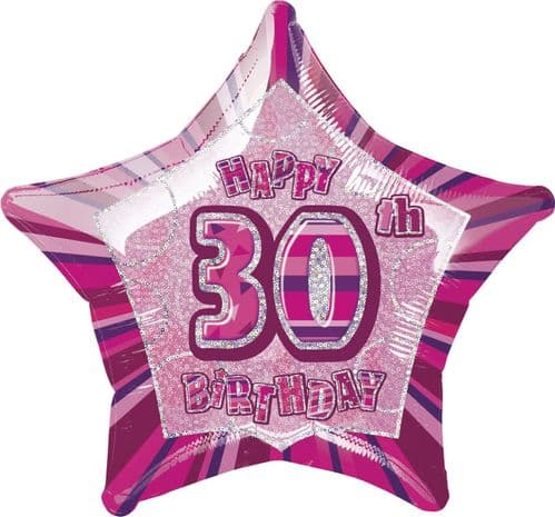 Pink Glitz Star Happy 30th Birthday Balloon