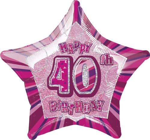 Pink Glitz Star Happy 40th Birthday Balloon