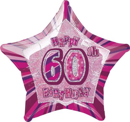 Pink Glitz Star Happy 60th Birthday Balloon